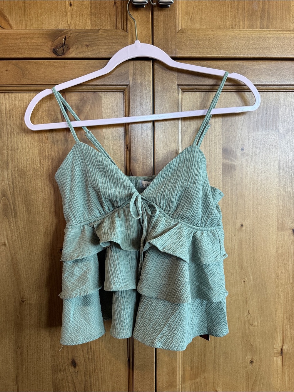 Madden Girl Sage Green Ruffle Tie-Front Tank